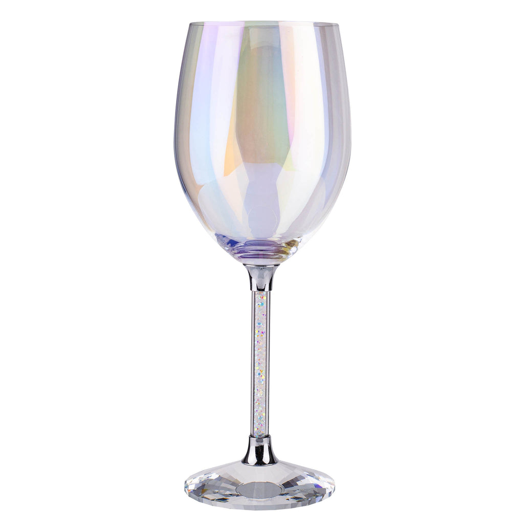 Iridescent Wine Glasses with Crystal-Filled Stems (Set of 4 or 12)