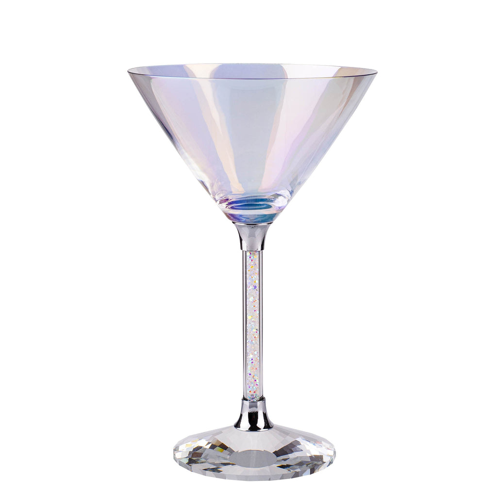 Iridescent Martini Glasses with Crystal-Filled Stems (Set of 4 or 12)